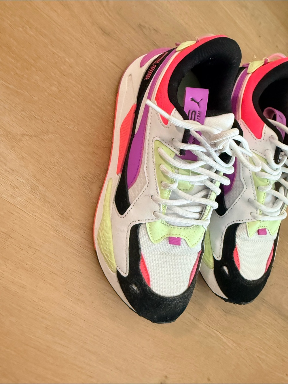 Puma White Mesh Multicolor Chunky Sneakers - Neon Pink & Lime Accents - Picture 2 of 2